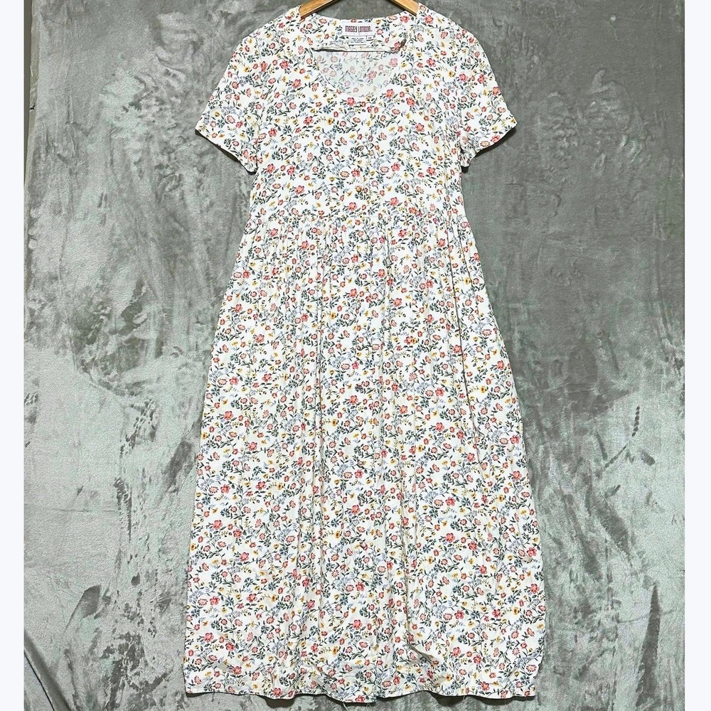 Vintage Maggy London Dress 10 Cottage Prairie Ditsy Floral Romantic Button Front